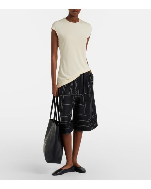 Totême  Black Embroidered Silk Bermuda Shorts