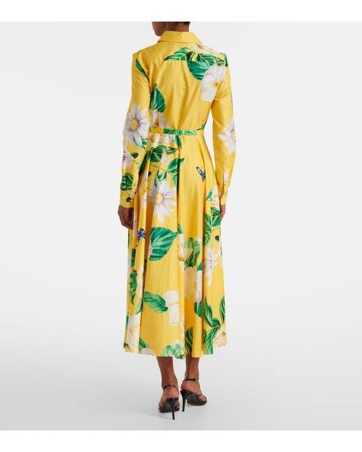 LEO LIN Zara Floral Cotton Shirt Dress in Yellow | Lyst