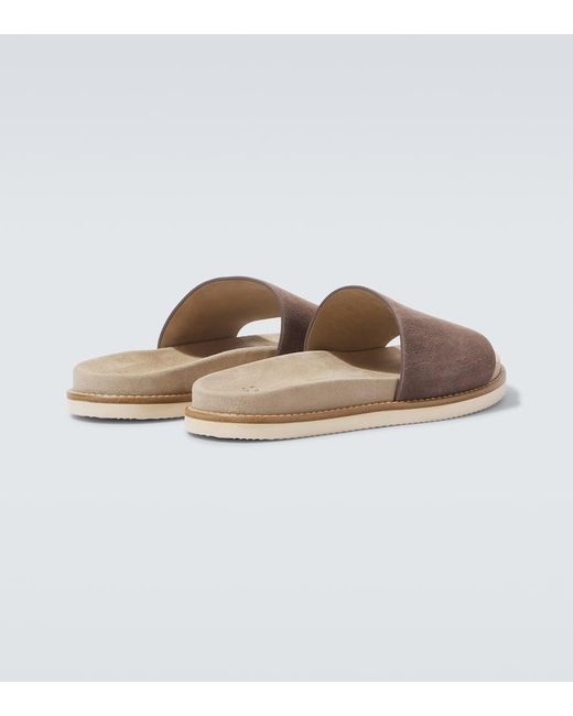 Brunello Cucinelli Pantoletten Aus Veloursleder in Brown für Herren