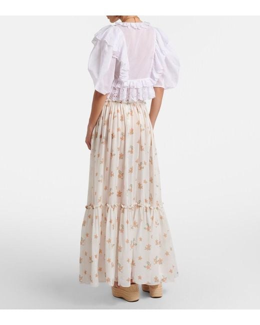 Chloé White Floral Silk Maxi Skirt