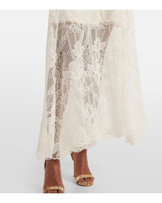 Oscar de la Renta White Marbled Carnation Guipure Lace Bustier Gown