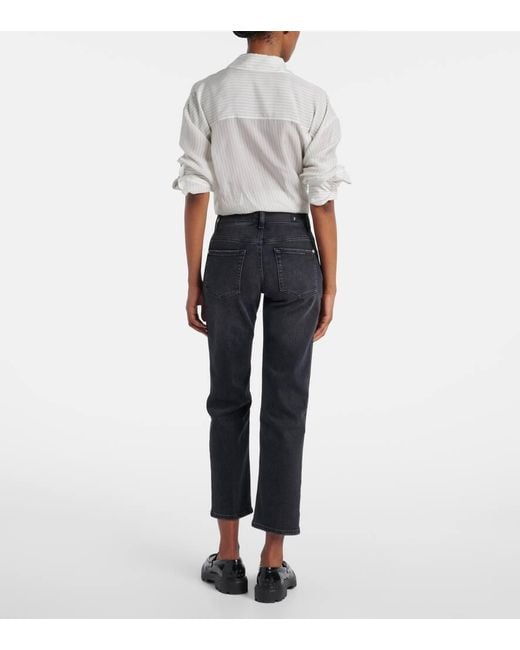 7 For All Mankind Blue Calie Straight Cropped Mid-Rise Straight Jeans