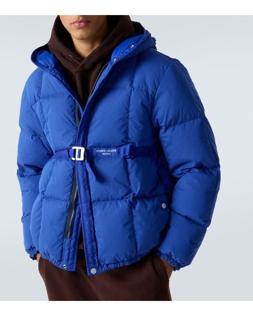 Stone Island Blue Logo Cotton-Blend Down Jacket for men