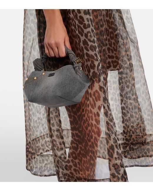 Ganni Gray Bou Mini Denim Top-Handle Bag