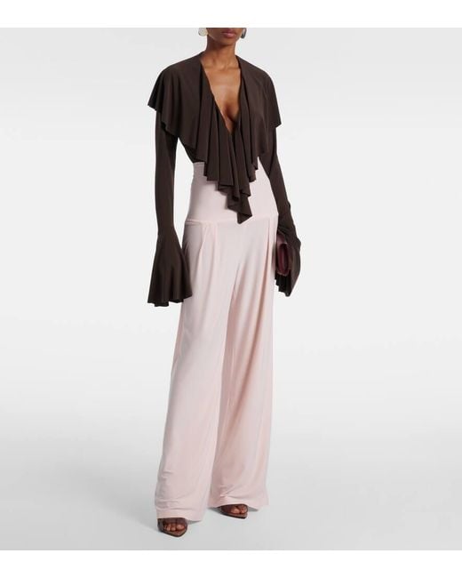 Norma Kamali Brown Ruffled Jersey Bodysuit