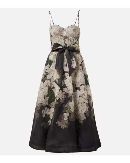 Zimmermann Black Balance Linen And Silk Bustier Dress