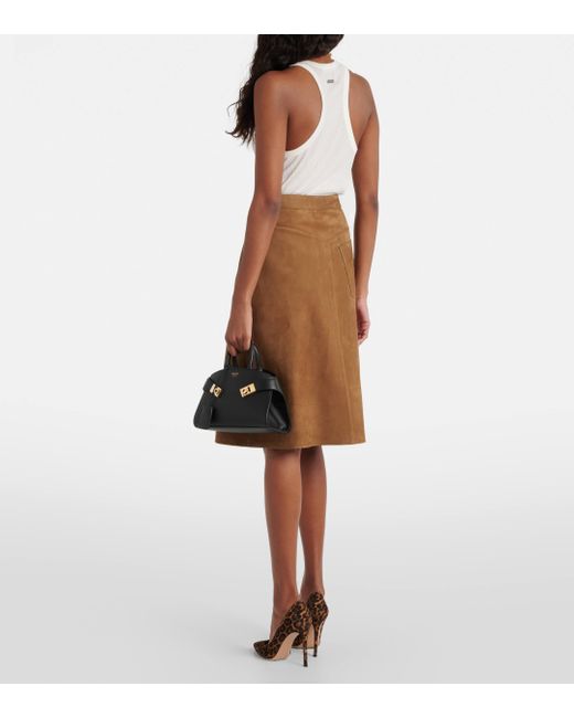 Ferragamo Brown Leather Midi Skirt