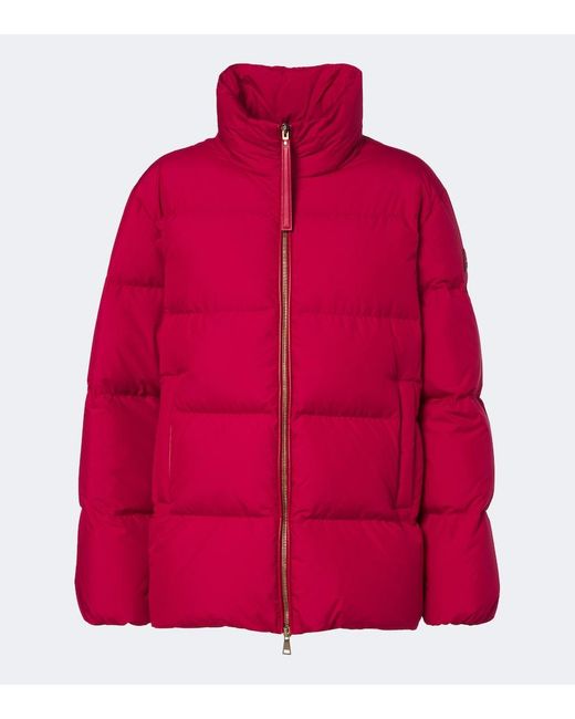 Moncler Red Leather-Trimmed Down Jacket