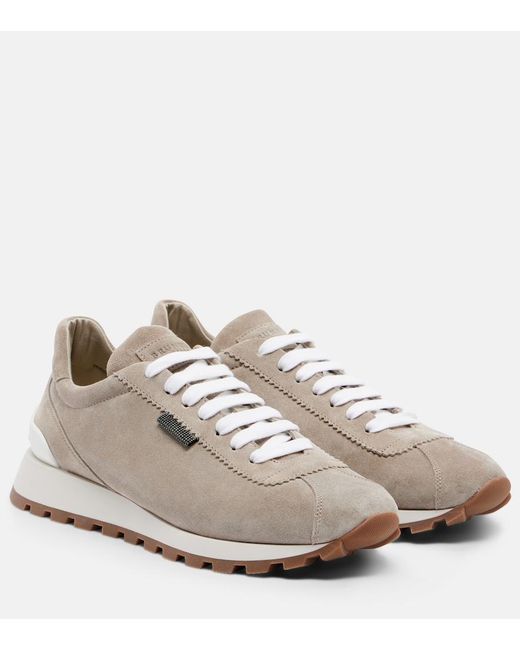 Brunello Cucinelli White Monili Suede Sneakers