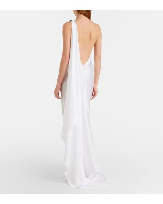 Ralph Lauren White Posie One-Shoulder Satin Gown