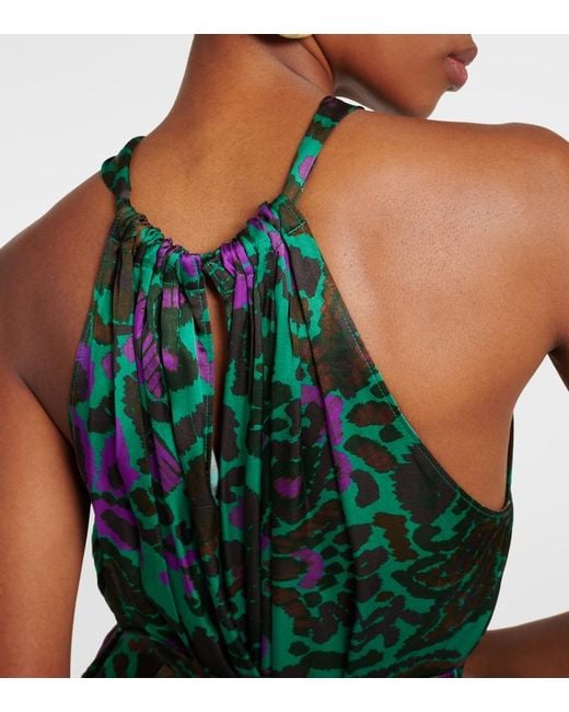 Velvet Green Kareese Printed Satin Midi Dress
