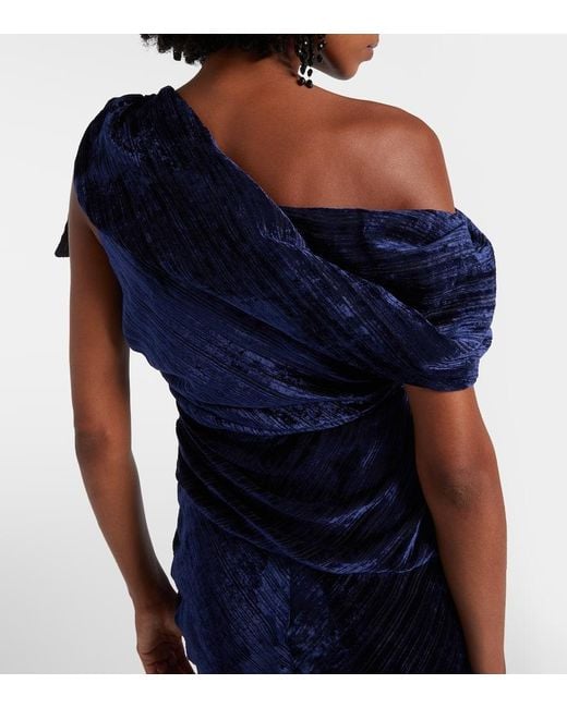 Isabel Marant Blue Cyane One-Shoulder Velvet Midi Dress