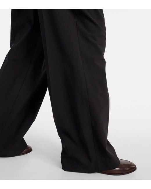 Brunello Cucinelli Black Wool-Blend Wide-Leg Pants
