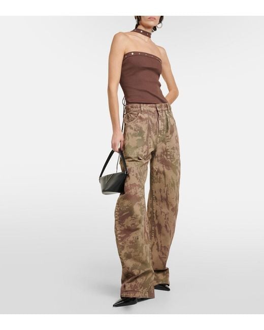 The Attico Brown Ribbed-Knit Halterneck Jersey Top