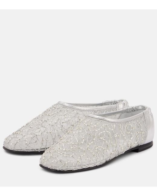 Jonathan Simkhai White Eden Metallic Lace Ballet Flats