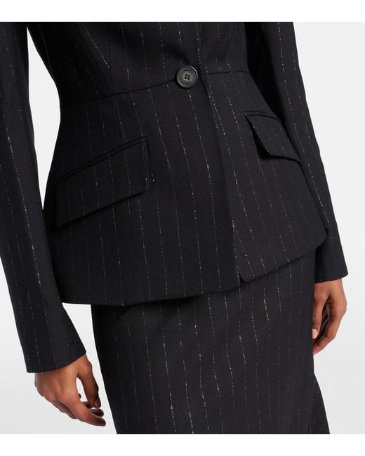 Erdem Black Pinstripe Wool Blazer