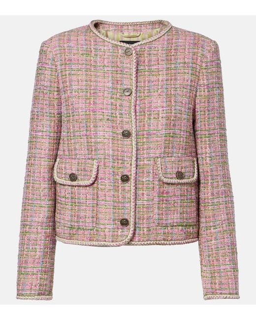 Etro Pink Checked Cotton-Blend Tweed Jacket