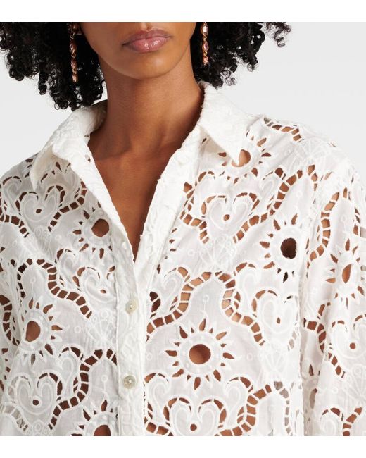 Farm Rio White Sun Broderie Anglaise Cotton Shirt