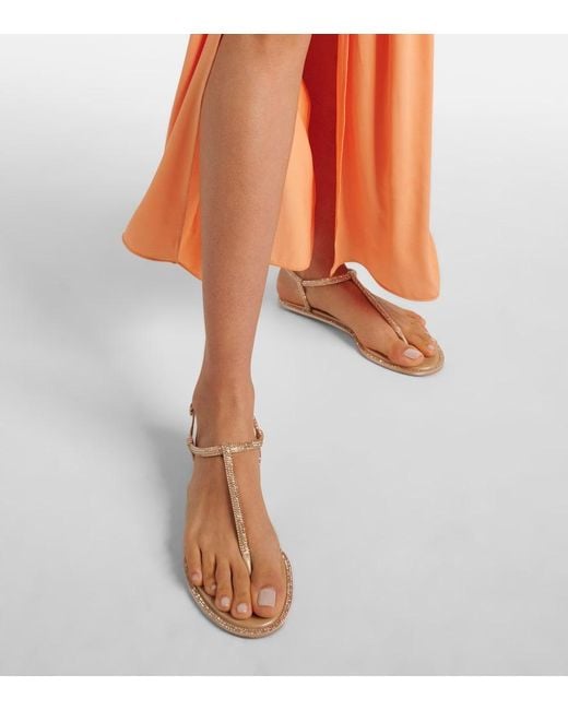 Rene Caovilla Natural Diana Satin And Leather Thong Sandals