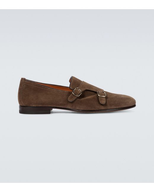 brown double monk strap shoes