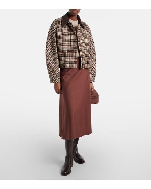 Brunello Cucinelli Brown Wool-Blend Midi Skirt
