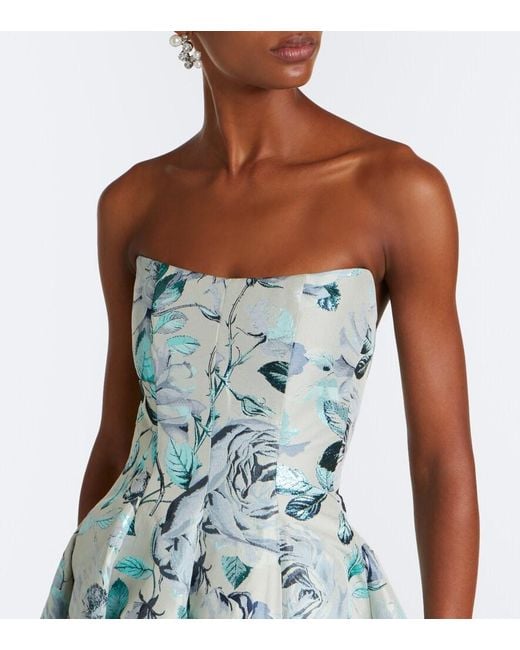 Markarian Blue Laila Floral Brocade Bustier Gown