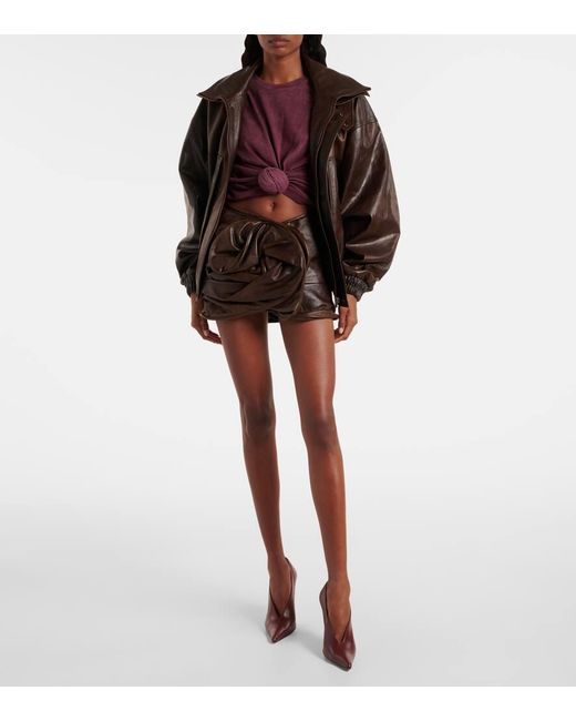 Magda Butrym Brown Gathered Leather Miniskirt