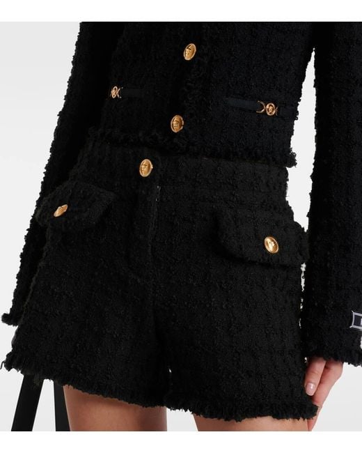 Versace Black Heritage Cotton-Blend Tweed Shorts
