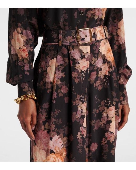 Zimmermann Black Illustration Floral-Print Silk Trousers