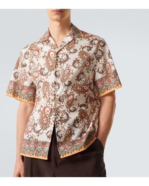 Etro Pink Paisley Cotton Bowling Shirt for men