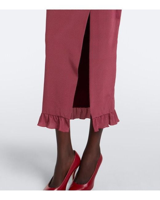 Alessandra Rich Red Ruffled Polka-Dot Silk Midi Dress