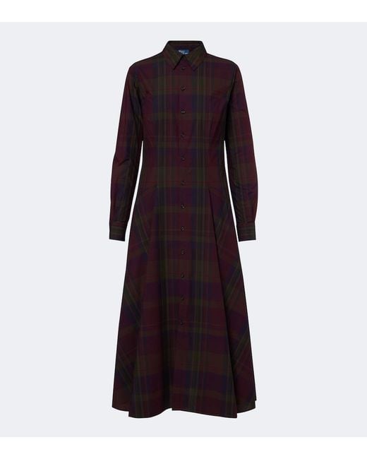 Polo Ralph Lauren Purple Plaid Cotton-Blend Shirt Dress