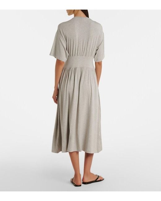 Totême Gray Jersey Gathered Midi Dress