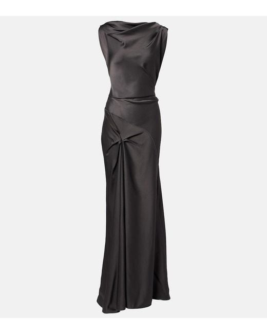 Victoria Beckham Black Posy Draped Gathered Crepe Satin Gown