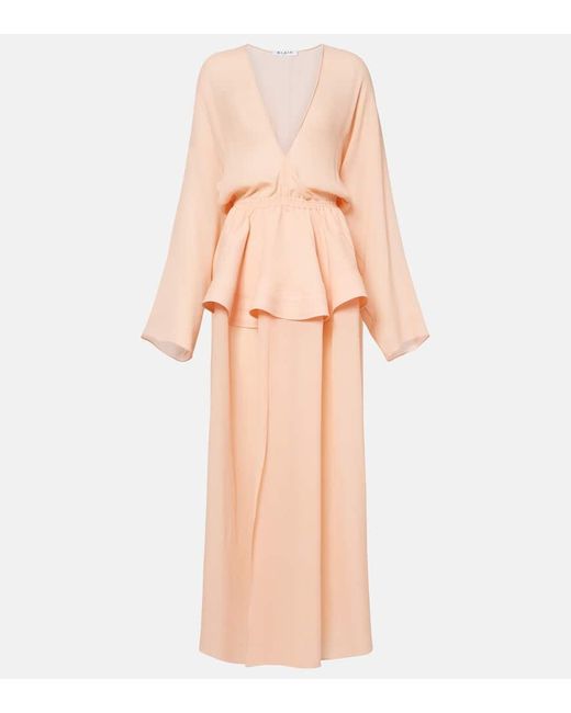Vestido Largo De Georgette Con Peplum Alaïa de color Pink