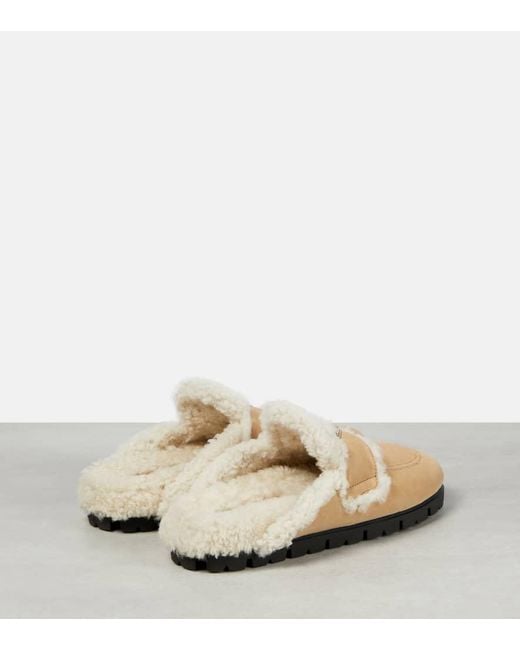 Prada Natural Slippers Aus Veloursleder