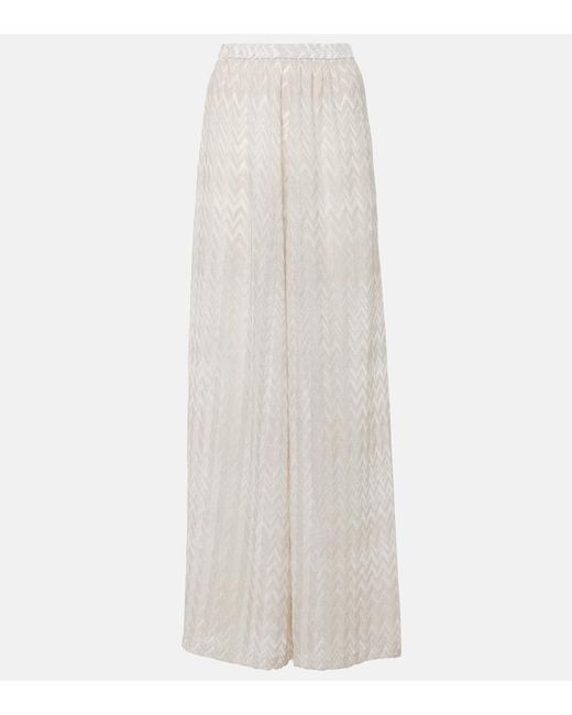 Pantalones palazzo de lame en zigzag Missoni de color White