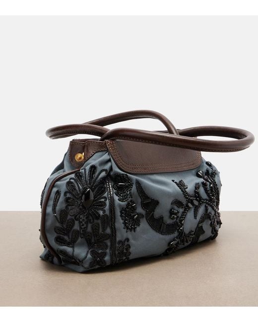 Dries Van Noten Black Embellished Twill Shoulder Bag