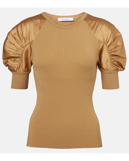 Max Mara Brown Ribbed-Knit Crepe Top