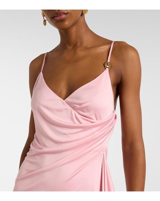 Versace Pink Medusa Gathered Jersey Gown