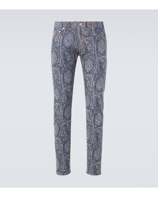 Etro Blue Jeans With Paisley Motif All Over for men