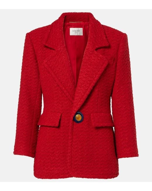 Saint Laurent Red Wool And Silk-Blend Tweed Jacket