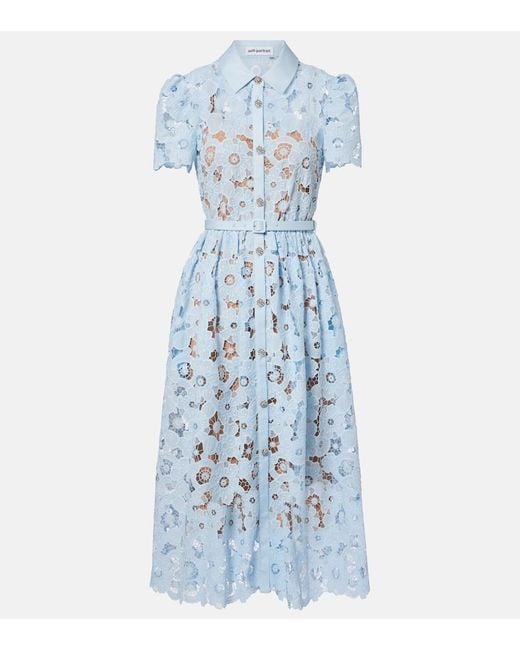Self-Portrait Blue Belted Lace Shirt Dress
