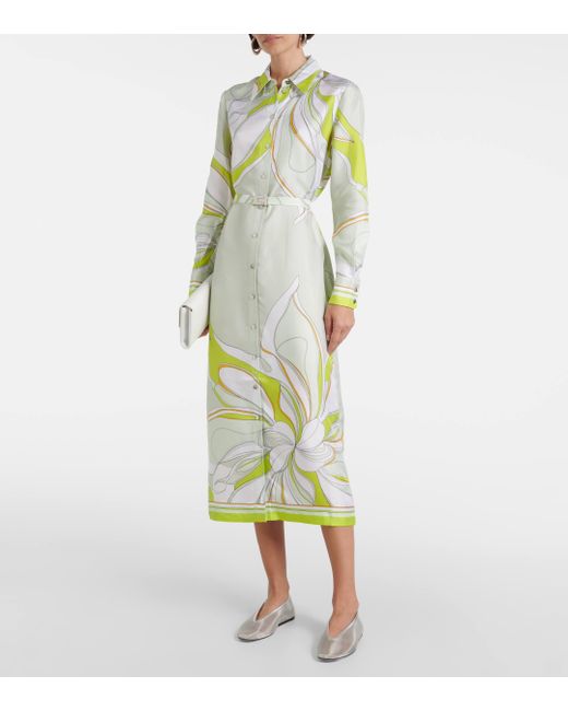 Tory Burch Metallic Printed Silk Twill Shirt Dress