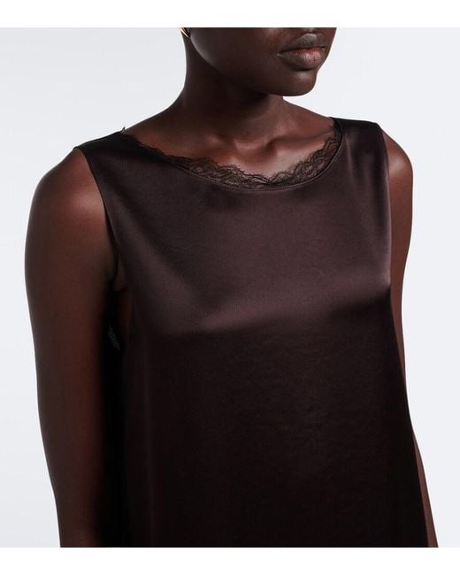 Leset Brown Barb Lace-Trimmed Satin Minidress