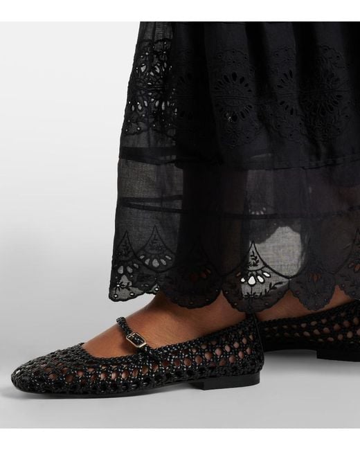 Souliers Martinez Black Paris Woven Leather Mary Jane Flats