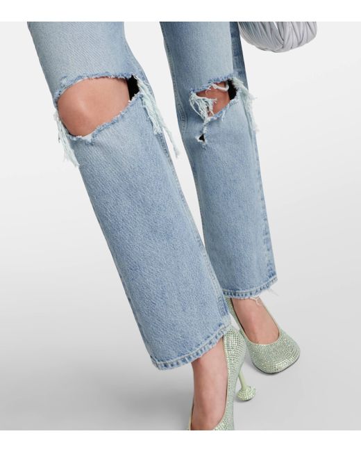 Agolde Blue 90s Distressed Mid-rise Straight Jeans