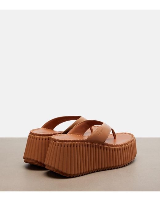 Chloé Brown Nama Leather Platform Thong Sandals