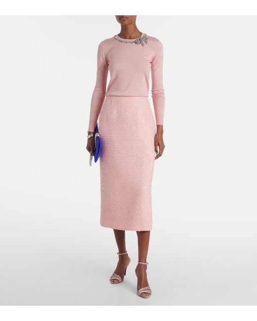 Carolina Herrera Pink Embellished Silk And Cotton Sweater