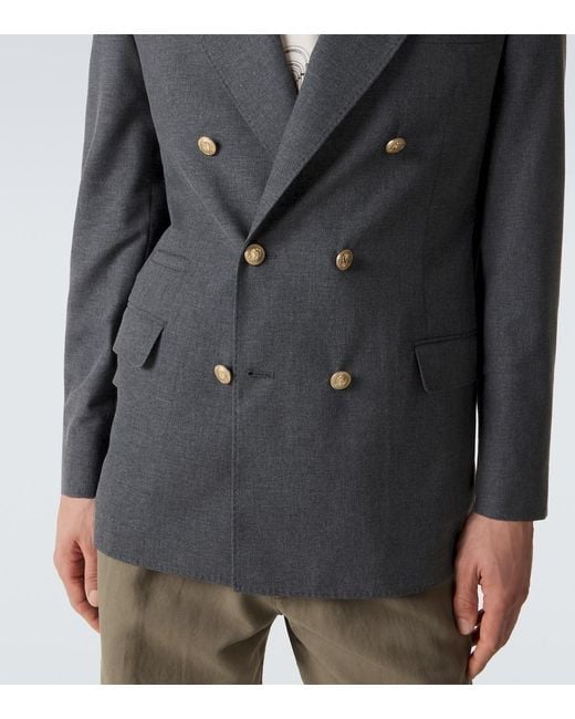 Brunello Cucinelli Blue Wool, Cotton, And Silk Blazer for men